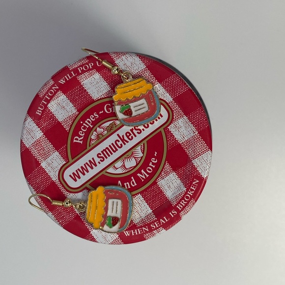 Strawberry Jam gold hook/huggy enamel earrings! - Picture 4 of 9